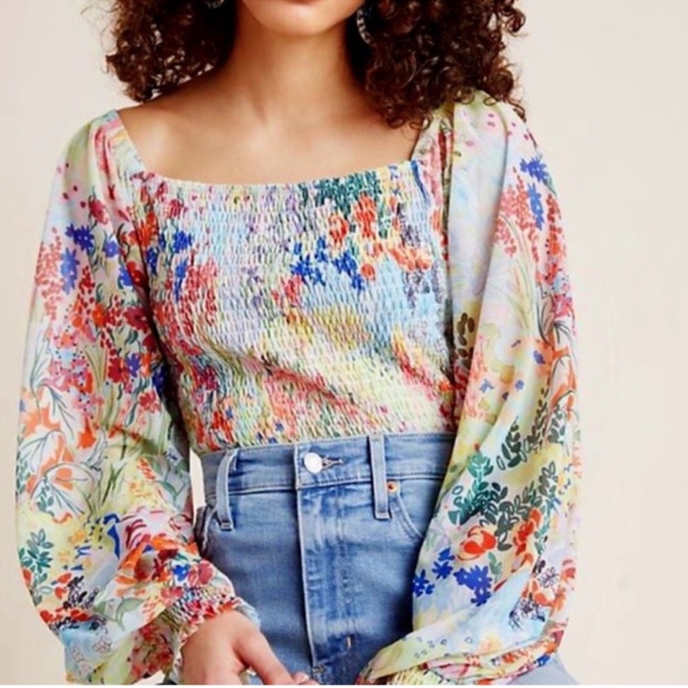 Anthropologie Multicolor Smocked Top